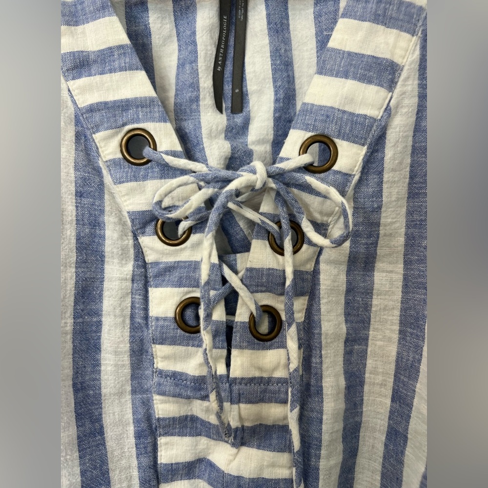 Free People Striped Lace-Up Dolman Blouse in Blue and White sz S - Picture 6 of 7